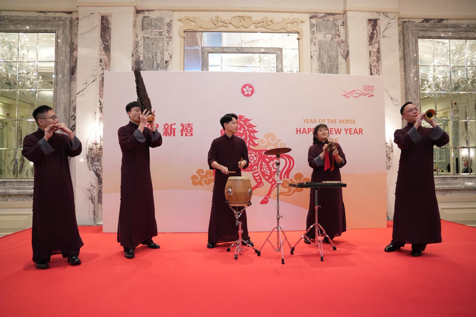 The Hong Kong Economic and Trade Office in Brussels hosted Chinese New Year receptions in Istanbul, T&uuml;rkiye on February 12 (Istanbul time), as part of the celebration series for the Year of the Horse. Photo shows the Hong Kong Chinese Orchestra performing at the Chinese New Year dinner.