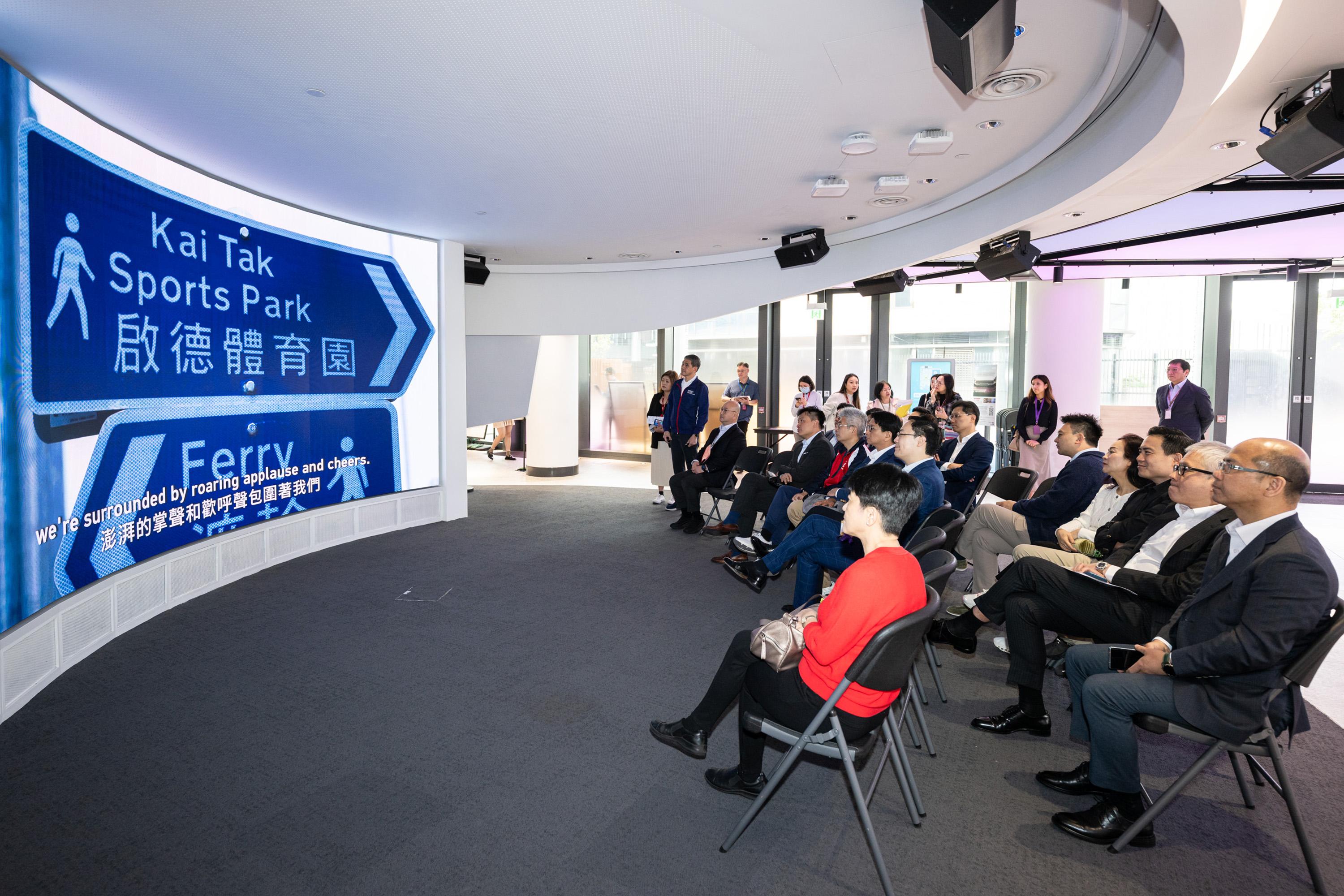 The Legislative Council (LegCo) Panel on Home Affairs, Culture and Sports visits the Kai Tak Sports Park (KTSP) today (February 24). Photo shows LegCo Members receiving a briefing from representatives of the KTSP Limited on the design concept, construction process and operation model of the KTSP.
