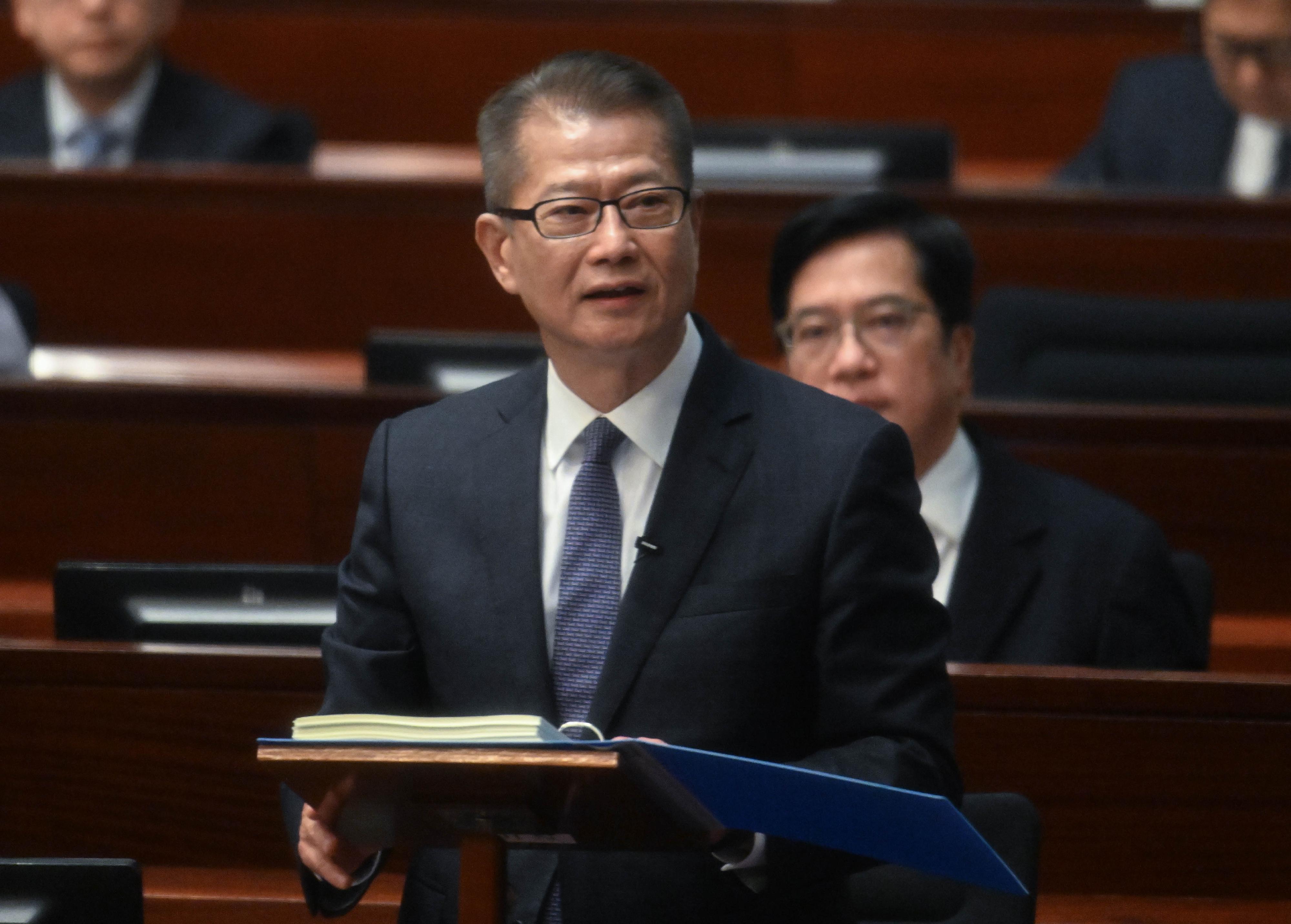 The Financial Secretary, Mr Paul Chan, delivers the 2026-27 Budget in the Legislative Council today (February 25).