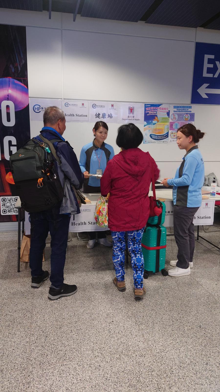 The Centre for Health Protection (CHP) of the Department of Health today (March 1) investigated a suspected norovirus outbreak on the cruise ship MS Westerdam, which made a brief stop at Kai Tak Cruise Terminal, and actively followed up on the incident in collaboration with relevant departments. Photo shows a temporary medical station set up at Kai Tak Cruise Terminal to provide health assessments for passengers.