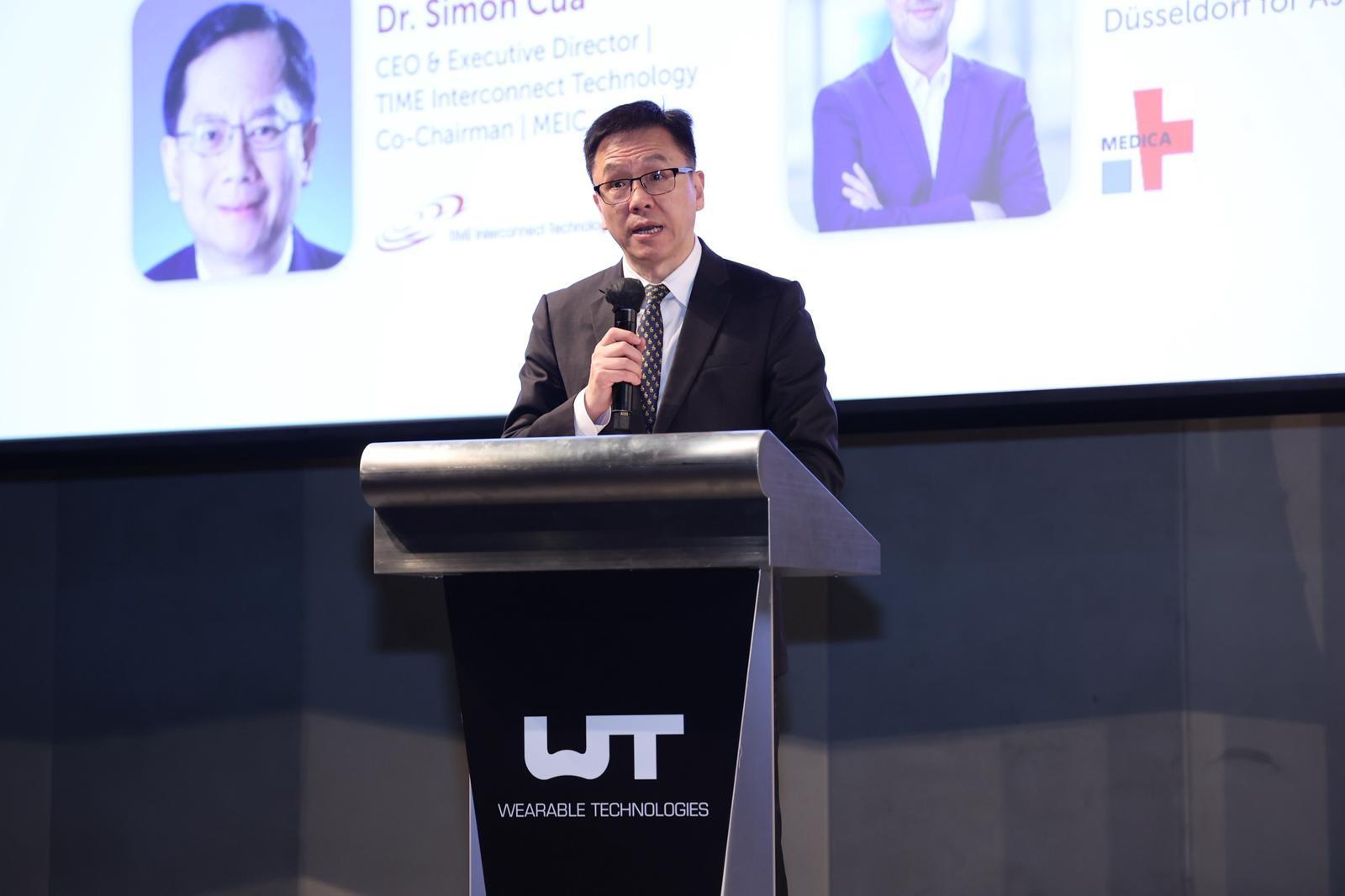 The Secretary for Innovation, Technology and Industry, Professor Sun Dong, speaks at the opening ceremony of the WT | Wearable Technologies Conference 2026 Hong Kong today (March 4).