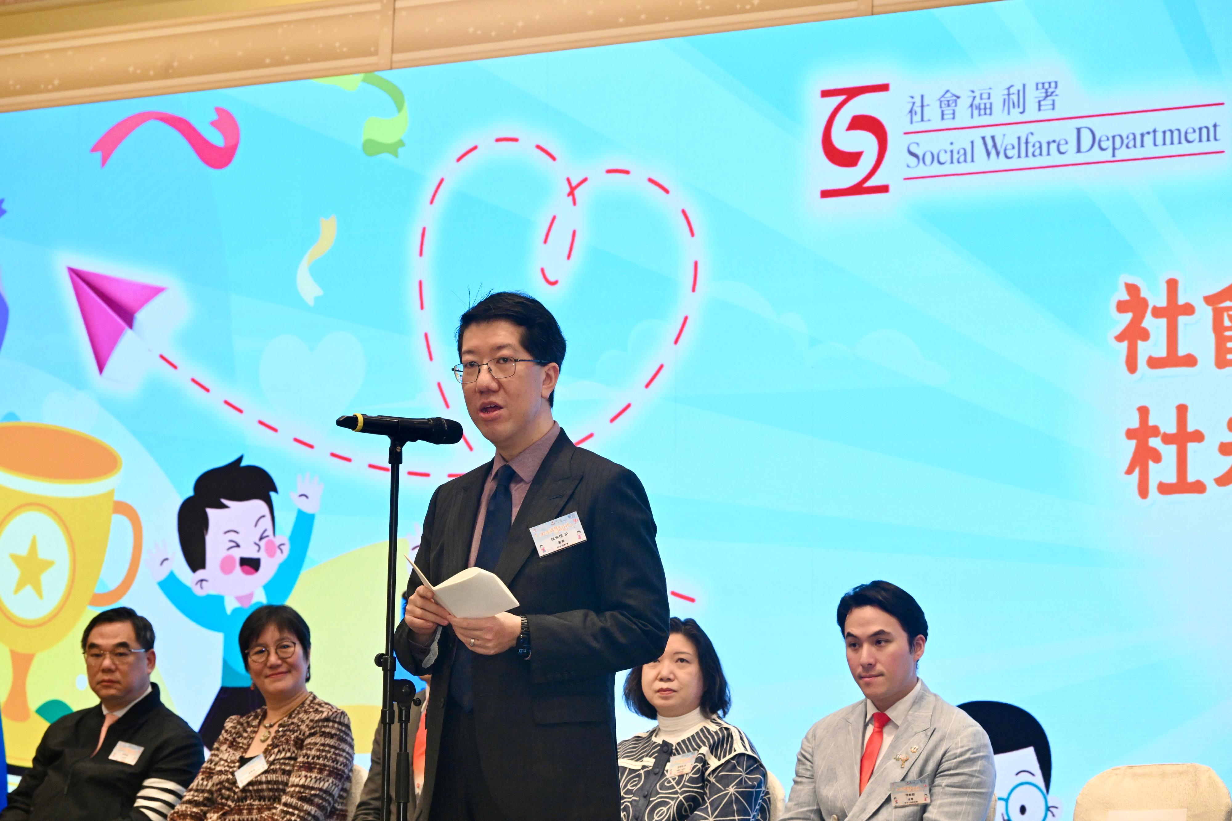 The Director of Social Welfare, Mr Edward To, speaks at the 2026 Aspiring Youth Recognition Ceremony today (March 7).