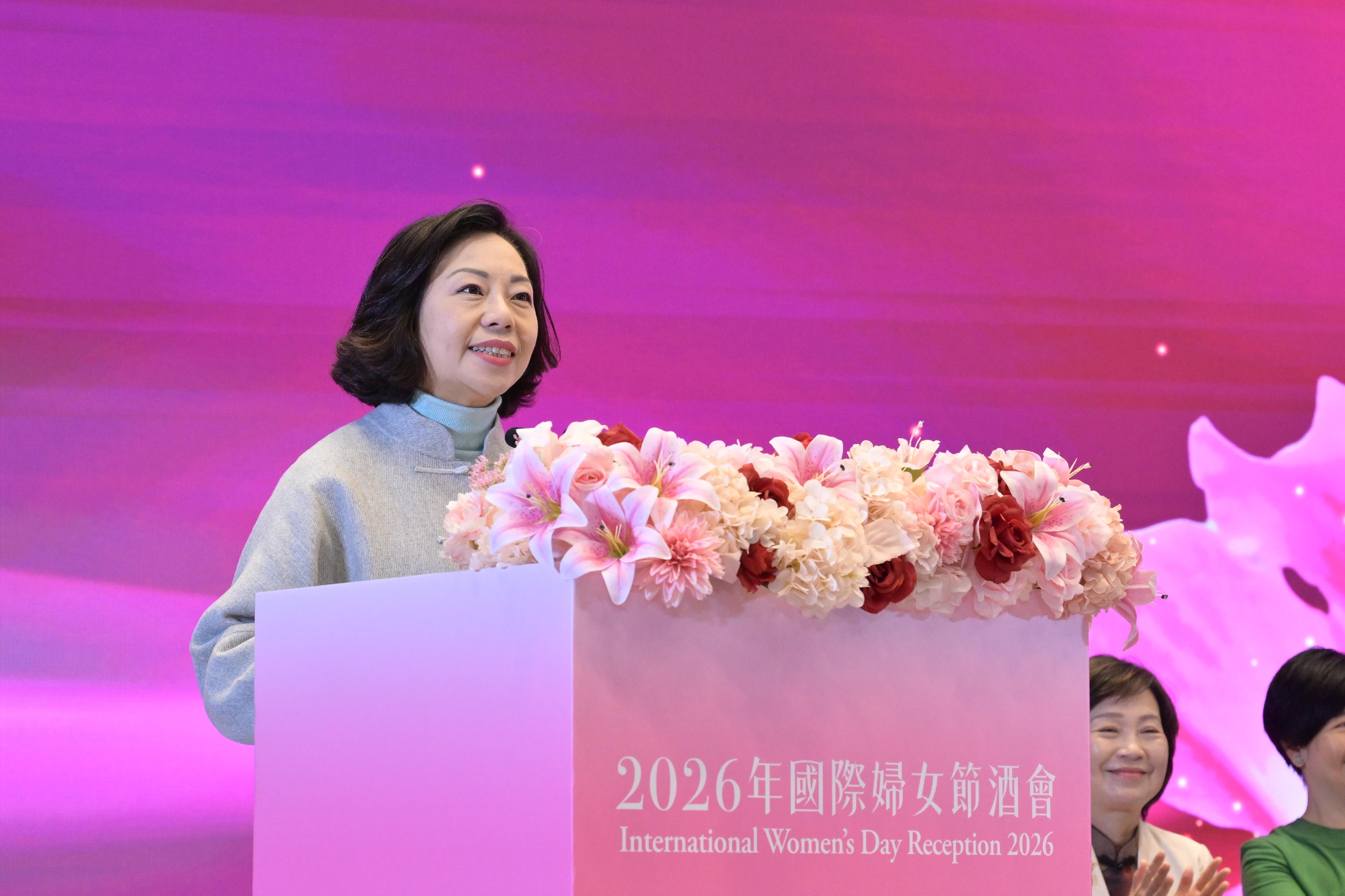 民政及青年事務局局長麥美娟今日（三月八日）在2026年國際婦女節酒會上致辭。