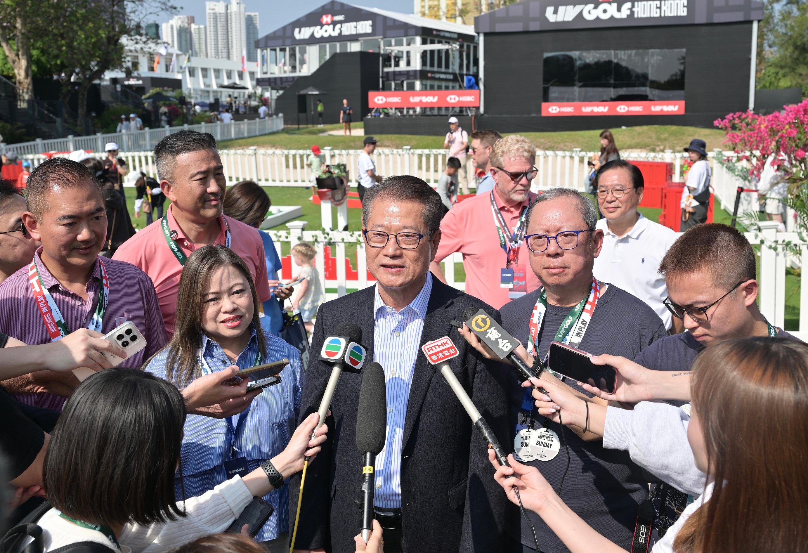 The Financial Secretary, Mr Paul Chan, meets the media today (March 8) at LIV Golf 2026 Hong Kong.