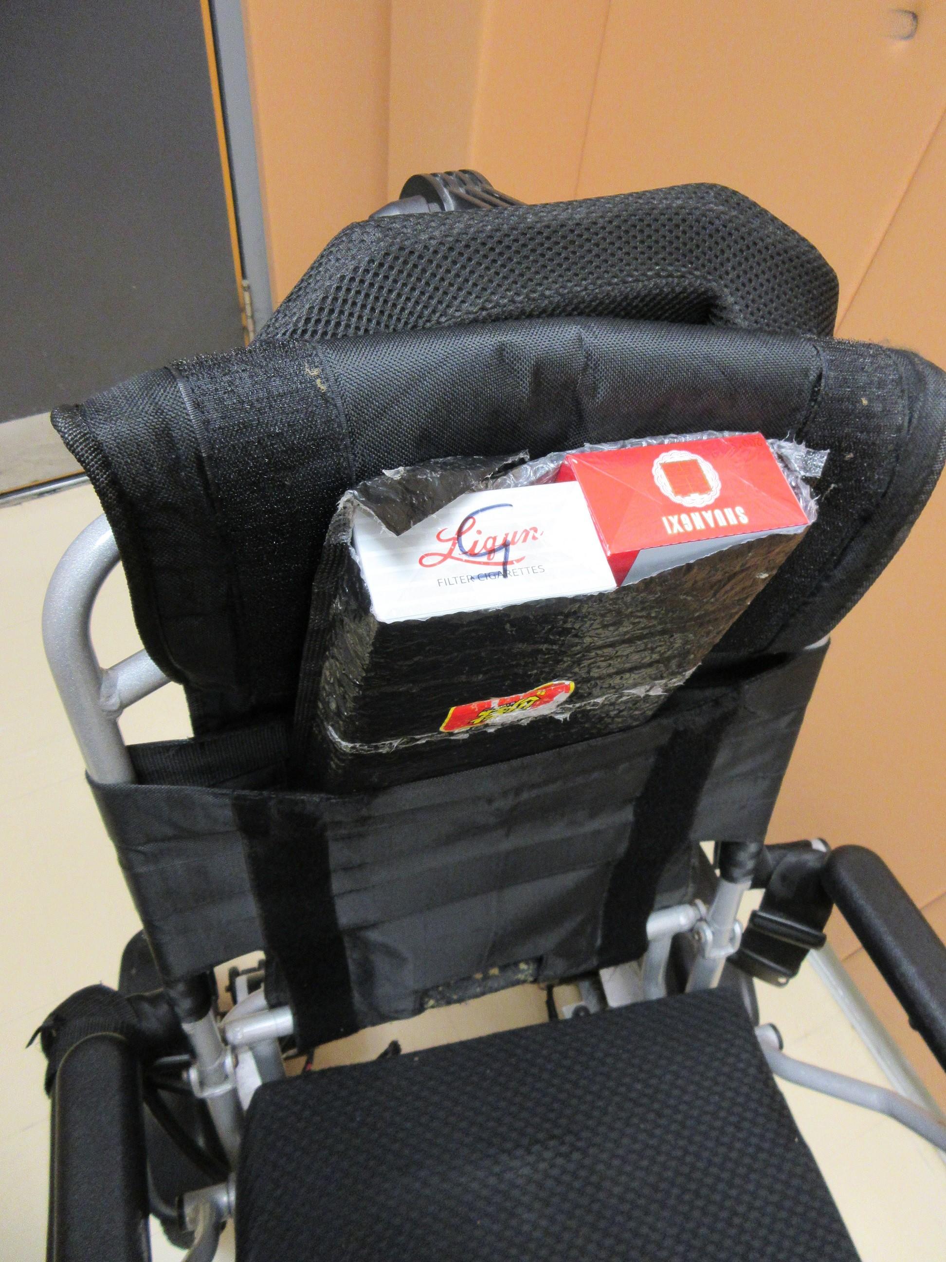 An incoming male passenger was sentenced to two months' imprisonment and fined $1,000 by the Fanling Magistrates' Courts today (March 9) for possessing duty-not-paid cigarettes and failing to declare them to Customs officers, in contravention of the Dutiable Commodities Ordinance. Photo shows the wheelchair used to conceal the duty-not-paid cigarettes.