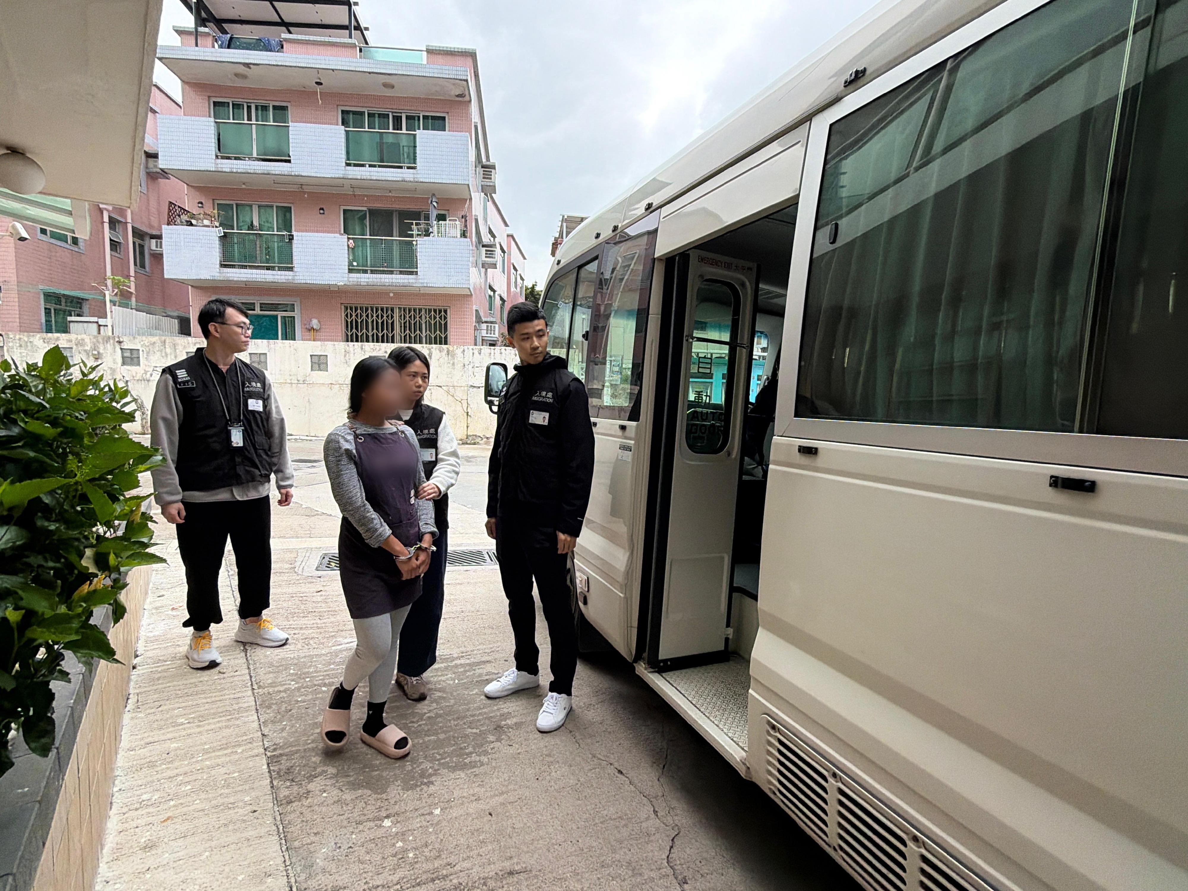 The Immigration Department conducted a series of territory-wide anti-illegal worker operations codenamed "Swordfish" for three consecutive days from March 8 to 10. Photo shows a suspected illegal worker arrested during an operation.
