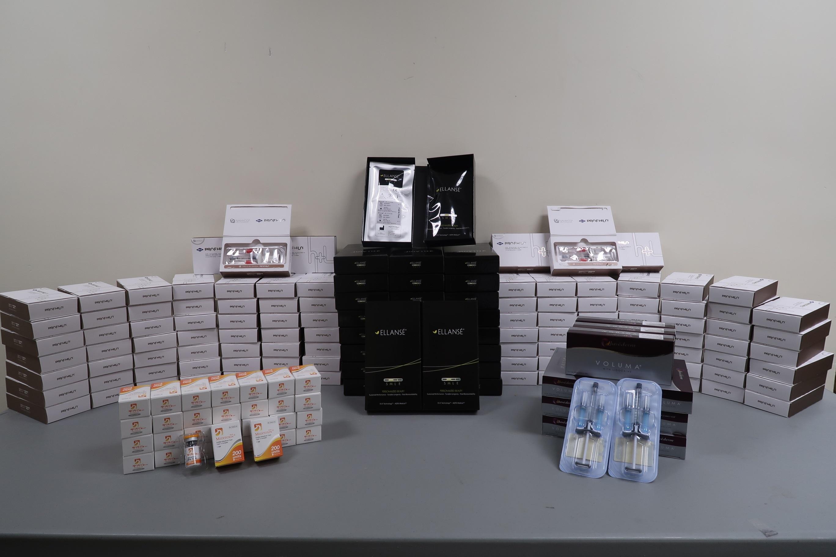 Hong Kong Customs detected two cases of importing suspected controlled injections and pharmaceutical products in early March and seized 1 744 injection vials and 27 tubes of ointment suspected to contain Part 1 poisons, with an estimated market value of about $990,000. Photo shows some of the injection vials seized.