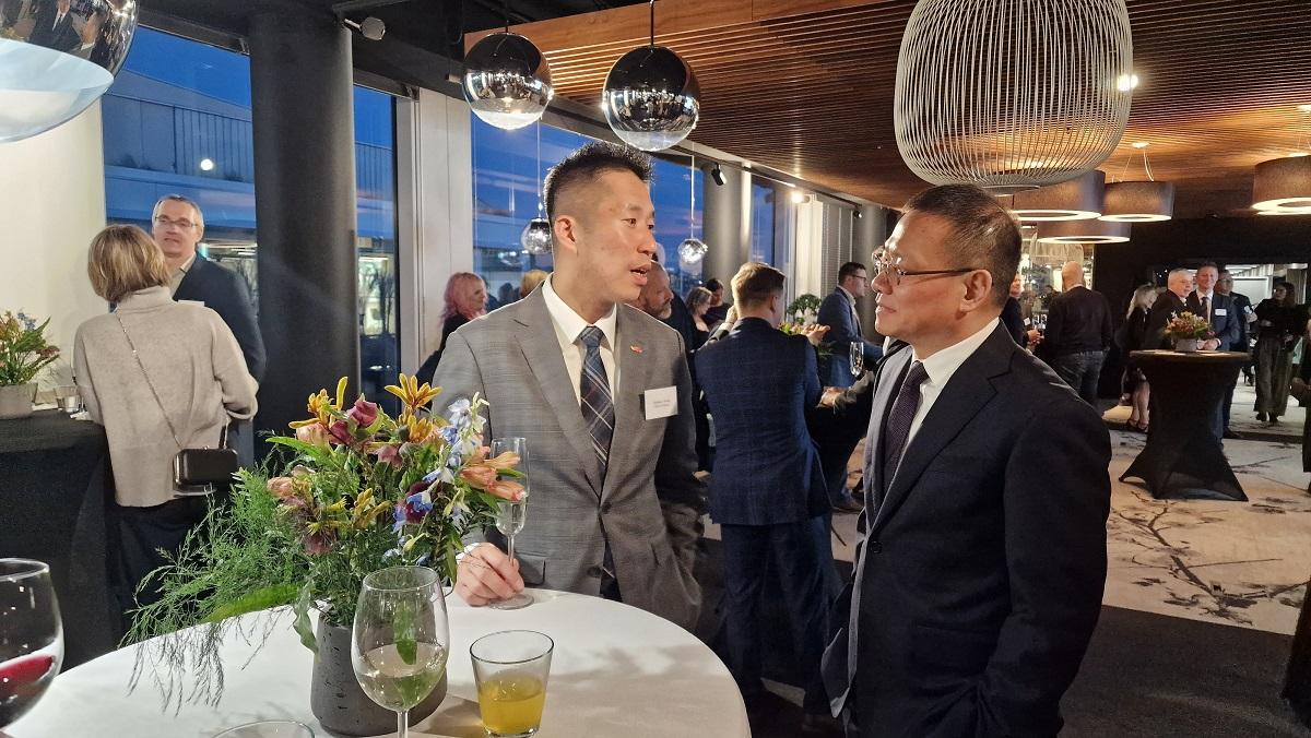 The Hong Kong Economic and Trade Office, Berlin (HKETO Berlin) hosted a Chinese New Year reception in Prague, Czechia, on March 12 (Prague time). Photo shows the Director of HKETO Berlin, Mr Indiana Wong (left), and the Ambassador of the People's Republic of China to Czechia, Mr Feng Biao (right).