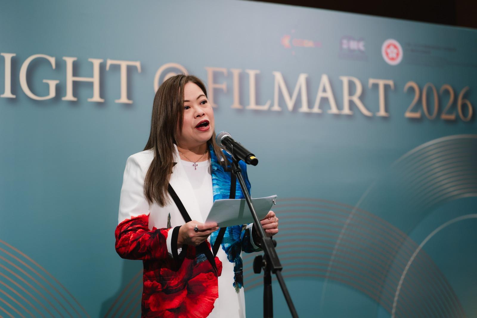 The Secretary for Culture, Sports and Tourism, Miss Rosanna Law, speaks at the Hong Kong Night @ FILMART 2026 today (March 17).