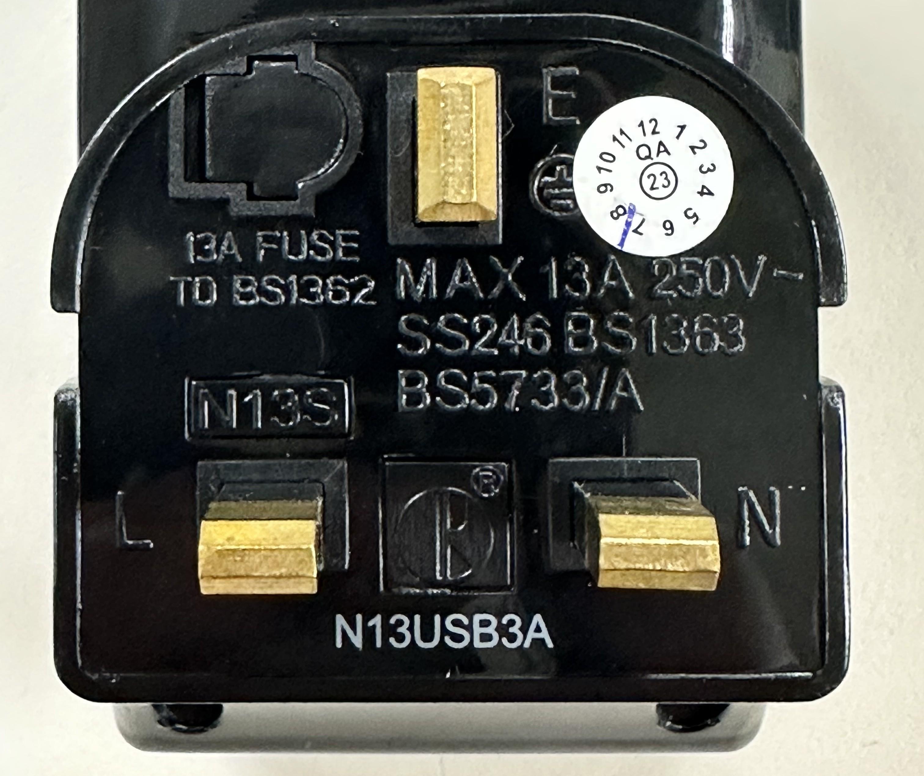 The Electrical and Mechanical Services Department today (March 25) urged the public to stop using a model of Super adaptor (Model No: N13USB3A). Photo shows the product label on the back of the adaptor.