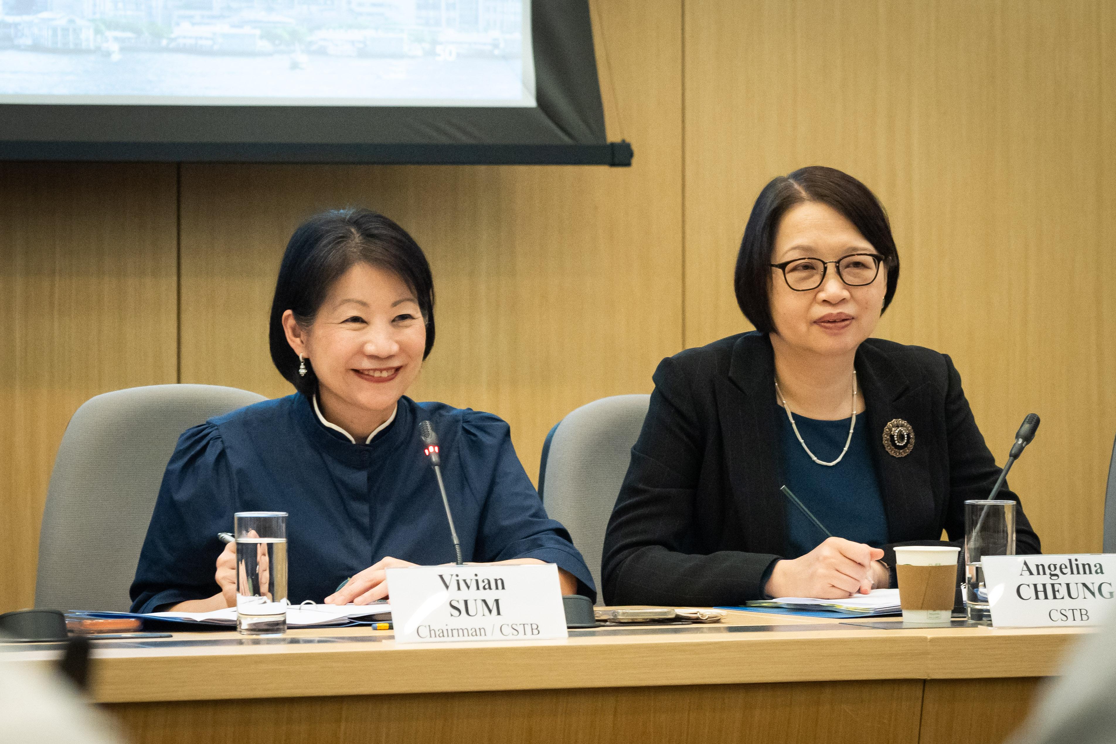 The Tourism Strategy Committee today (March 31) held its sixth meeting, which was chaired by the Permanent Secretary for Culture, Sports and Tourism, Ms Vivian Sum. Photo shows Ms Sum (left) and the Commissioner for Tourism, Mrs Angelina Cheung (right).