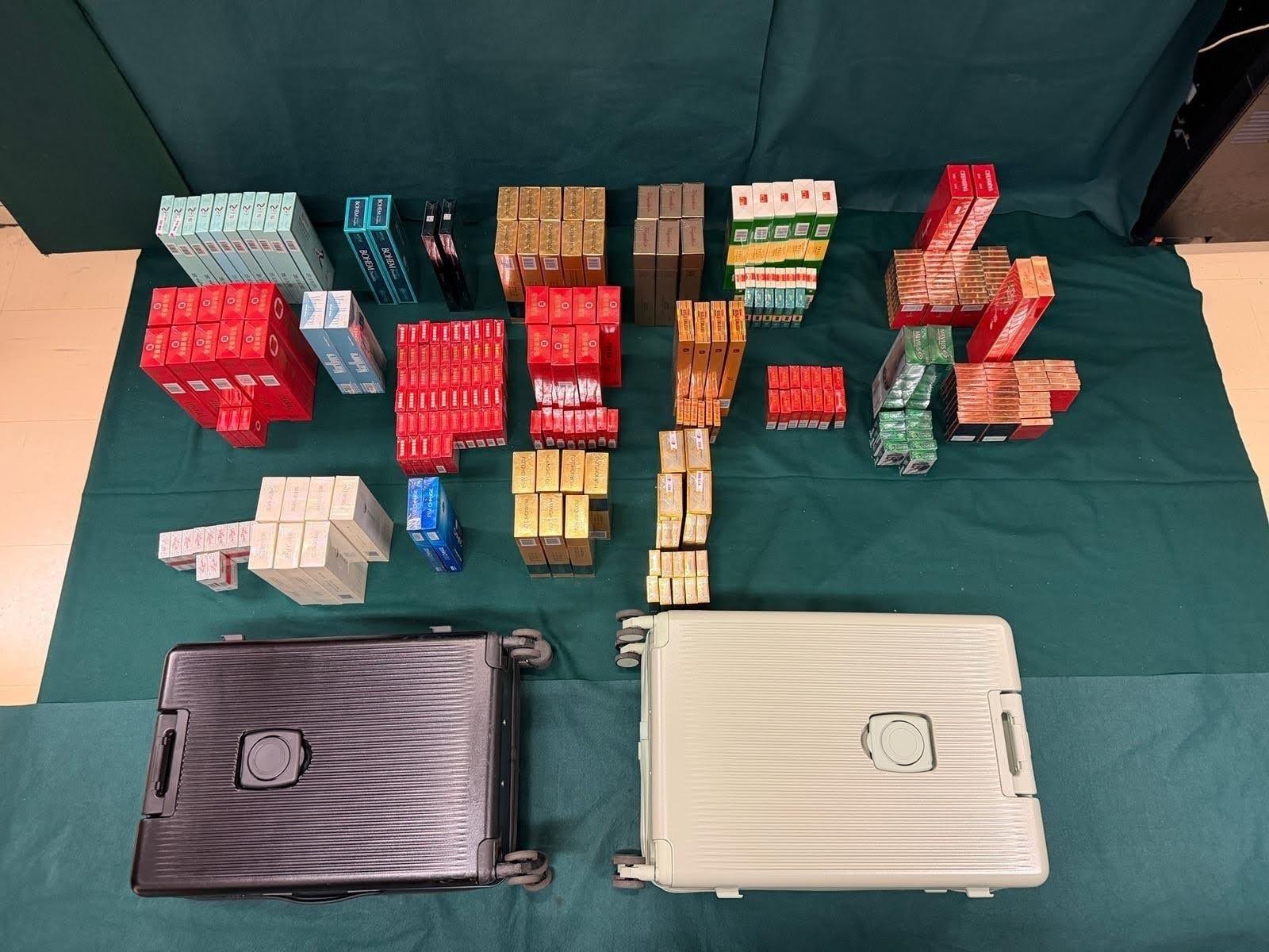 An incoming female passenger was sentenced to three months' imprisonment and fined $4,000 by the Fanling Magistrates' Courts yesterday (March 31) for possessing duty-not-paid cigarettes and failing to declare them to Customs officers, in contravention of the Dutiable Commodities Ordinance. Photo shows the duty-not-paid cigarettes seized.