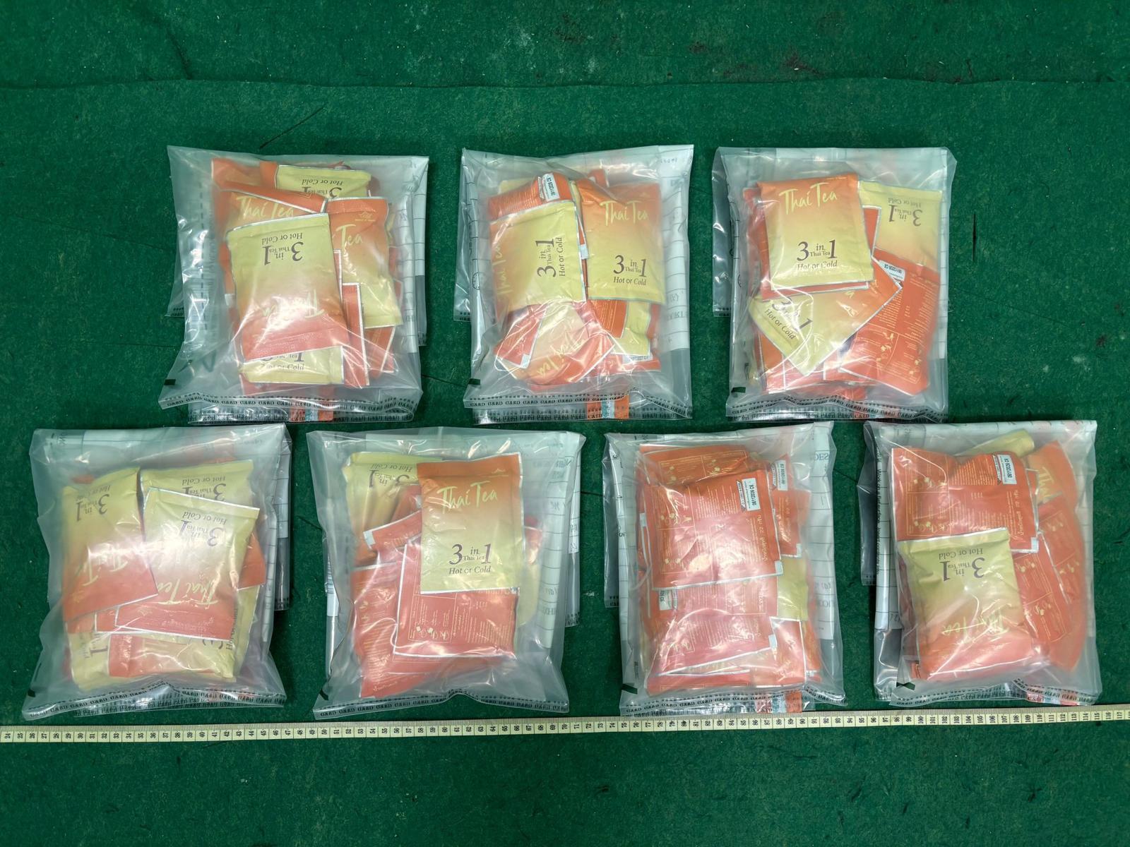 Hong Kong Customs detected two dangerous drugs cases in Hong Kong International Airport and Yau Ma Tei respectively on April 1 and yesterday (April 2), and seized a total of about 3.1 kilograms of suspected ketamine, about 1.7 kilograms of suspected cocaine and about 1.7 kilograms of suspected methamphetamine with a total estimated market value of about $3.4 million.  Photo shows the suspected ketamine seized in the first case.