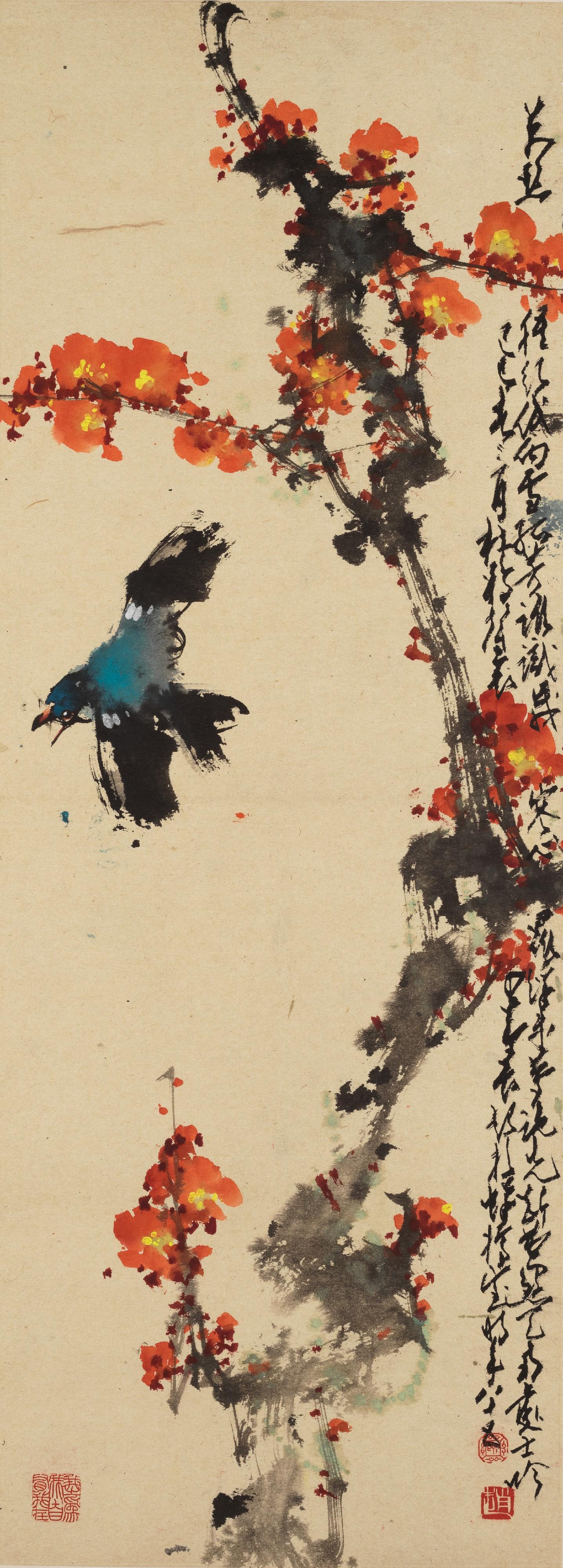 The Hong Kong Heritage Museum is presenting the exhibition "On Flowers: Selected Paintings and Poems by Chao Shao-an" from tomorrow (April 15). Photo shows Professor Chao Shao-an's artwork "Plum Blossoms", with the extraordinary elegance and proud spirit of plum blossoms on full display.