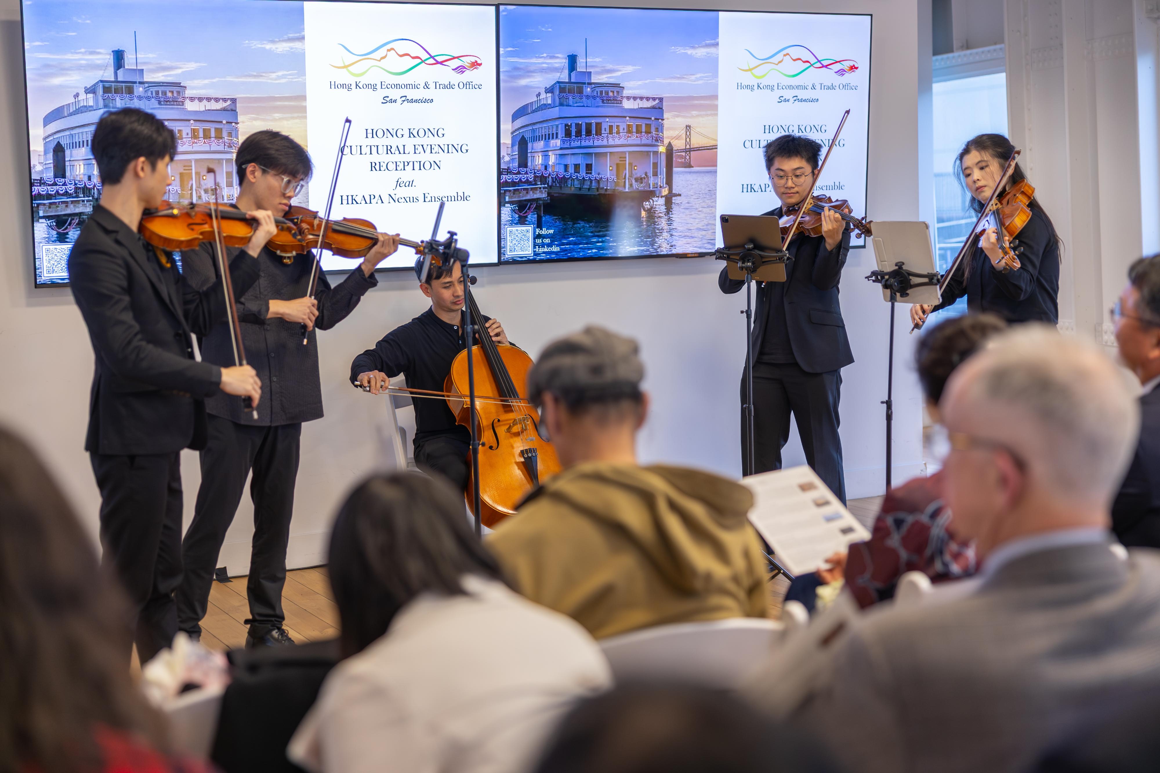 Welcoming the Hong Kong Academy for Performing Arts Nexus Ensemble, the Hong Kong Economic and Trade Office in San Francisco hosted a Hong Kong Cultural Evening series in Seattle (March 31, Seattle time), San Francisco (April 2, San Francisco time), and Los Angeles (April 6, Los Angeles time). Photo shows the ensemble performing on The Historic Klamath, a restored 1920s steamboat, in San Francisco on April 2.