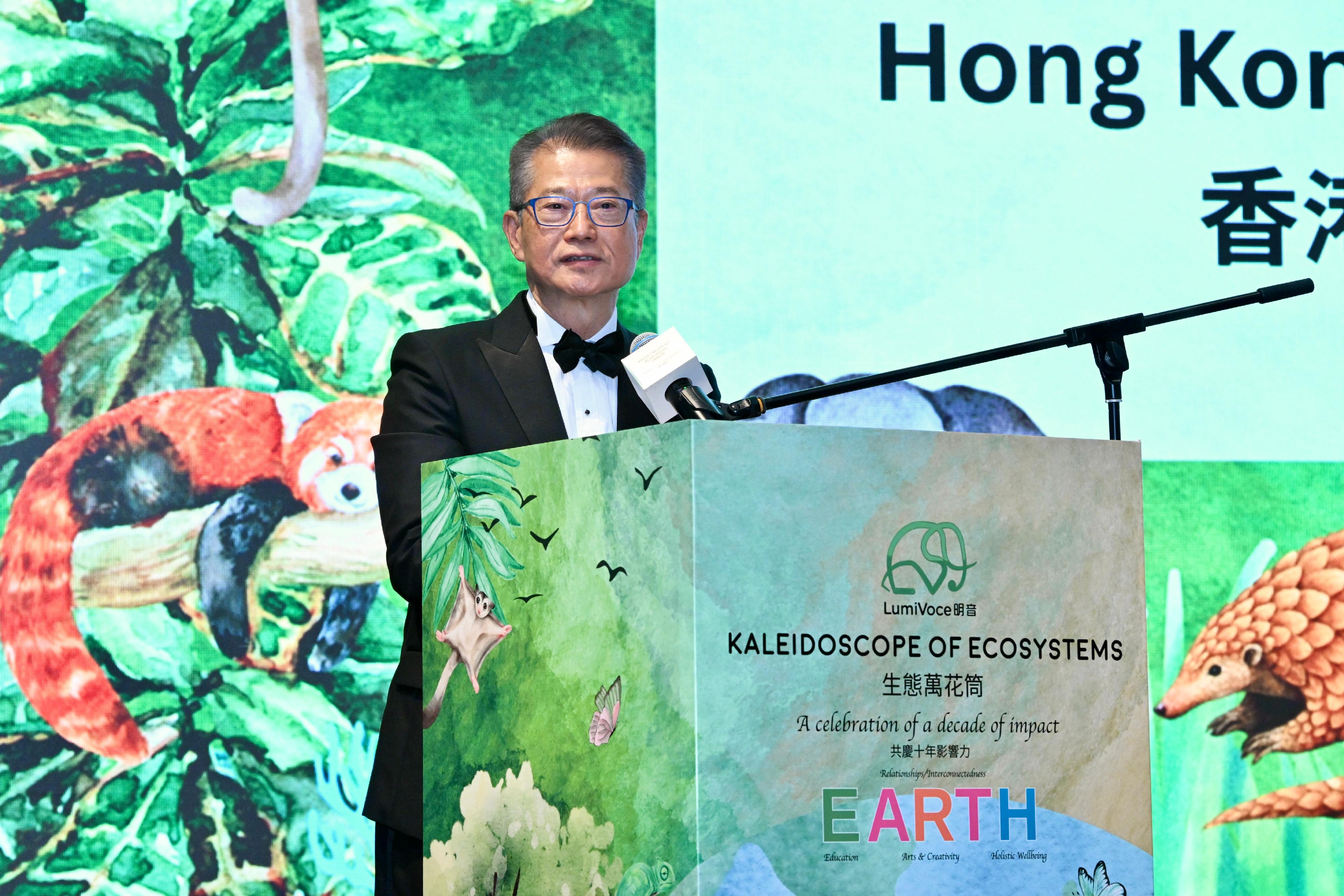 The Financial Secretary, Mr Paul Chan, speaks at the LumiVoce Foundation 10th anniversary Gala Dinner today (April 18).