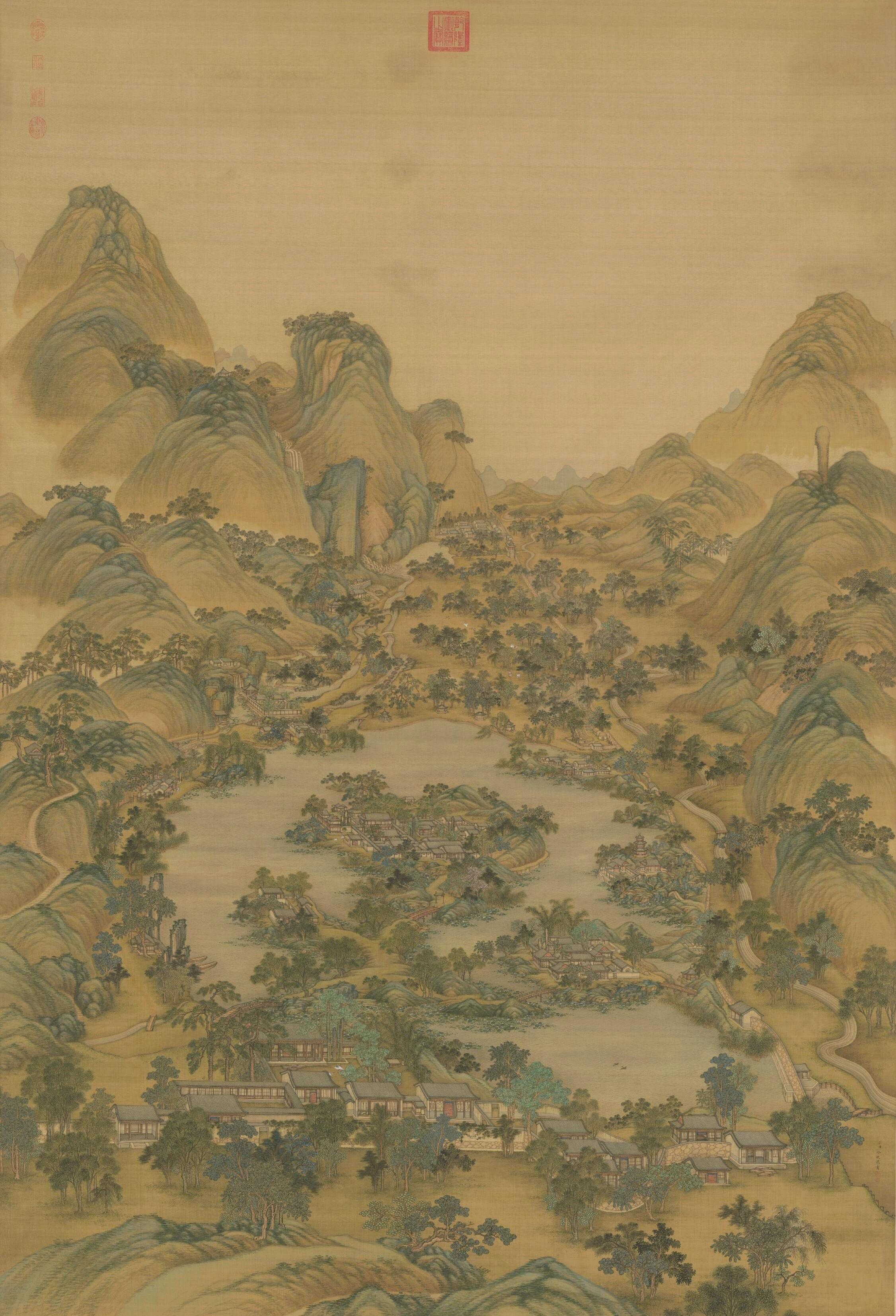 香港藝術館明日（四月二十四日）起舉辦「園美生活──中外園林藝術」展覽。圖示北京故宮博物院藏《避暑山莊圖》，盡顯清代皇家園林氣派。


