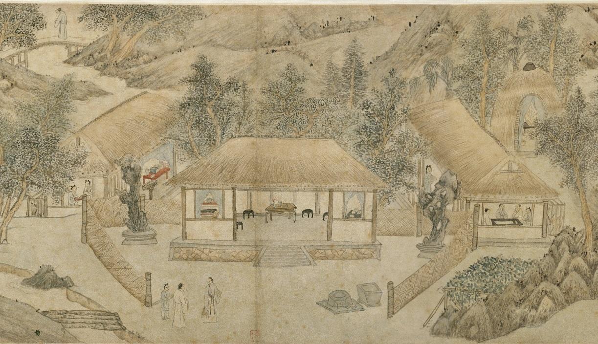 香港藝術館明日（四月二十四日）起舉辦「園美生活──中外園林藝術」展覽。圖示北京故宮博物院珍藏明代書畫家文伯仁的《南溪草堂圖》（局部）。


