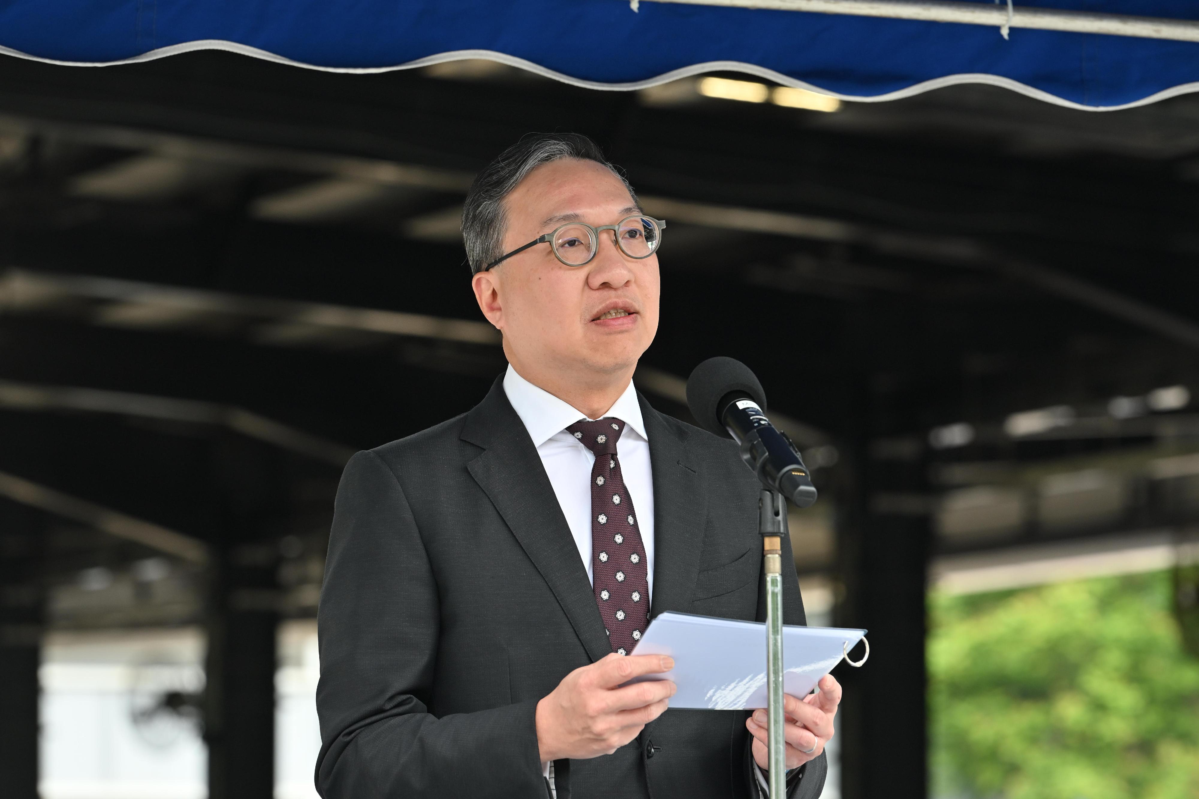 律政司司長林定國資深大律師今日（四月二十五日）在香港警察學院結業會操中致辭。