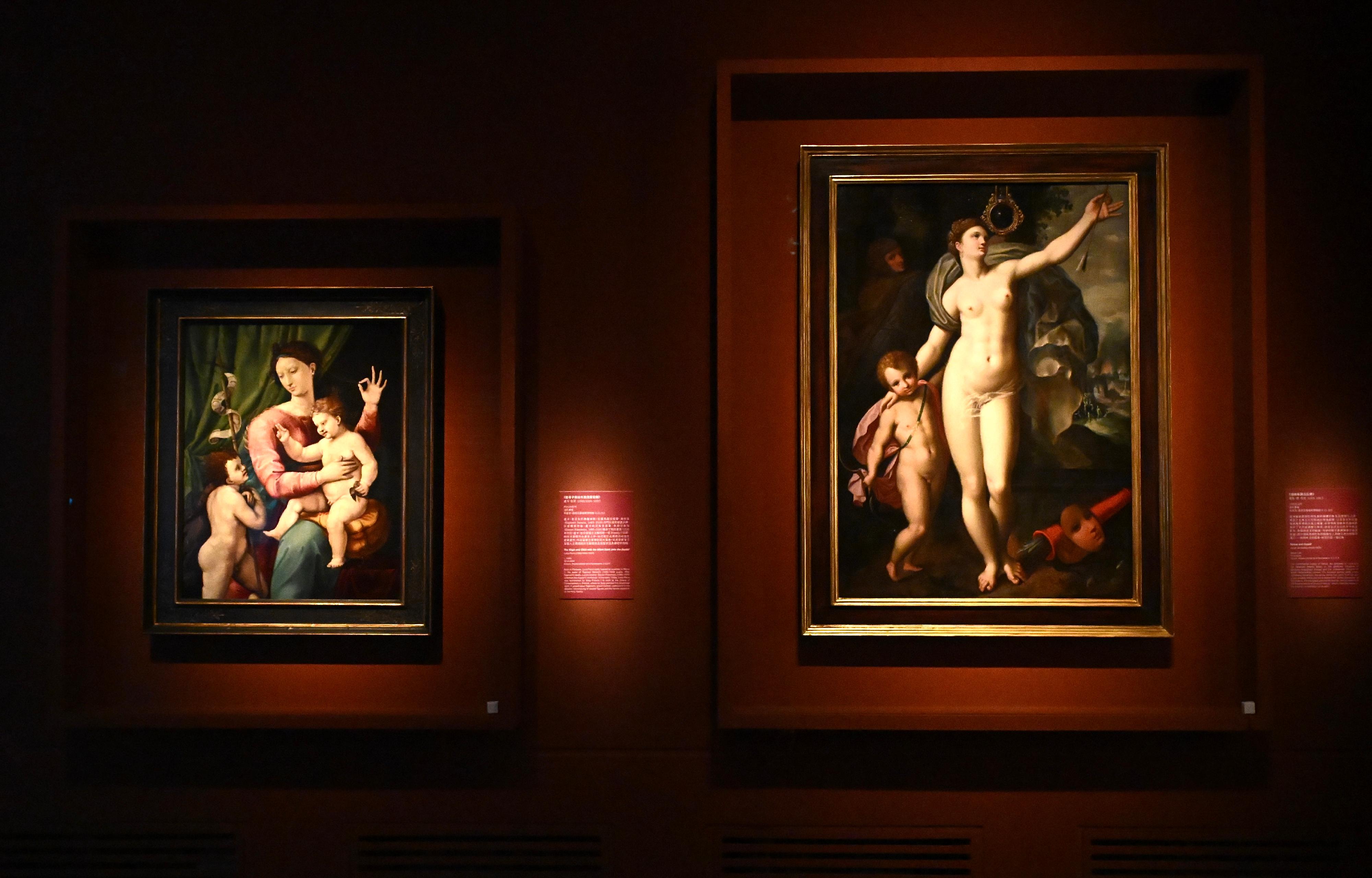 The Hong Kong Heritage Museum is staging "The Hong Kong Jockey Club Series: Meet Mona Lisa & Portraying the Renaissance" exhibition starting from tomorrow (May 1). Photo shows the "The Virgin and Child with the Infant Saint John the Baptist" by Luca Penni on the left, and the "Venus and Cupid" by Jacob de Backer on the right.