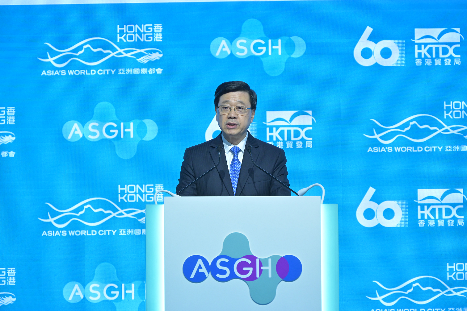 The Chief Executive, Mr John Lee, speaks at the Asia Summit on Global Health today (May 11). 