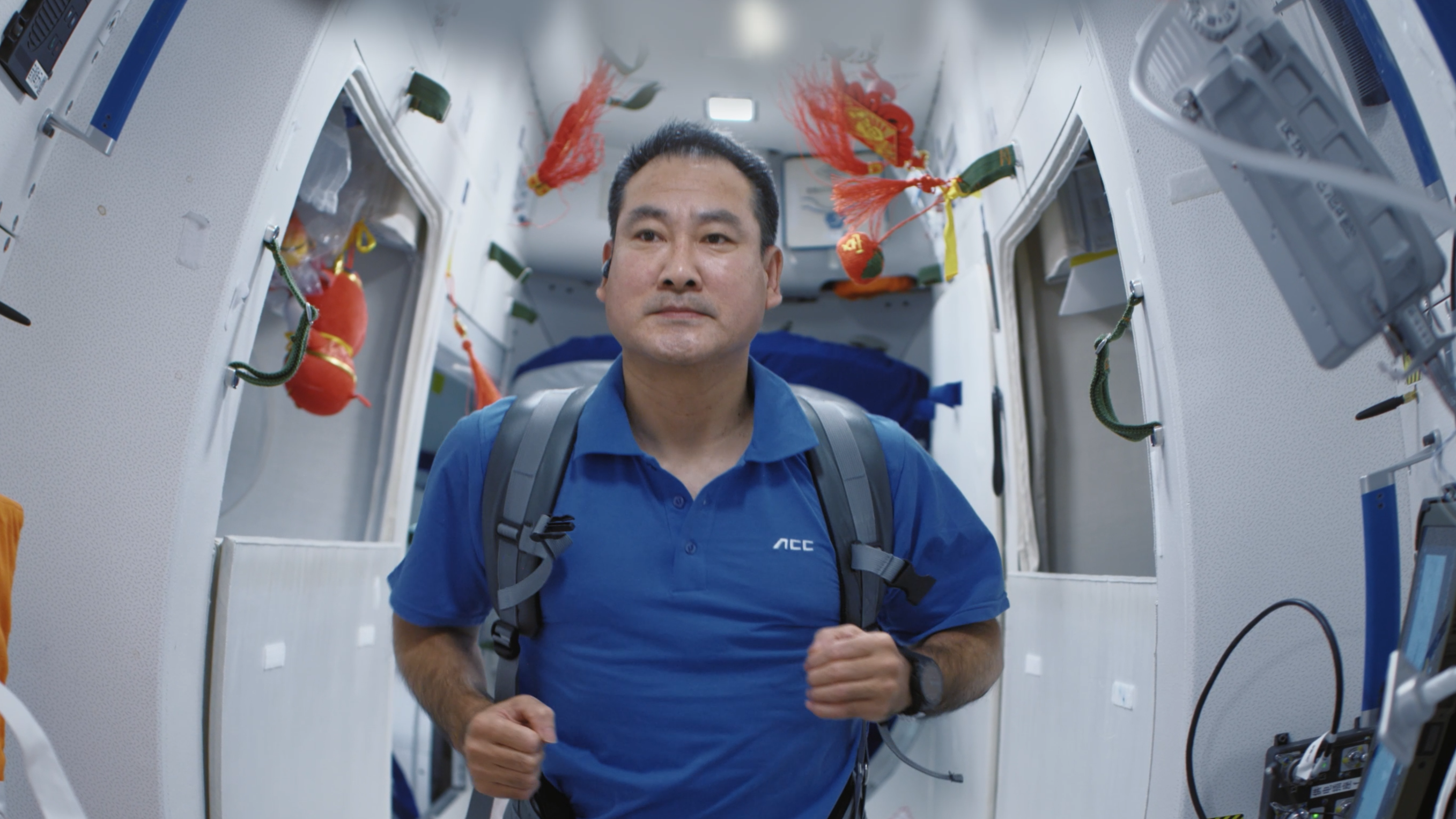 The Hong Kong Space Museum will launch a new sky show, "Shenzhou 13 - Space Travel", at its Space Theatre from tomorrow (May 15). To alleviate muscle atrophy and osteoporosis caused by long-term weightlessness, astronauts must maintain a regular exercise routine to stay in good shape. Photo shows astronaut Zhai Zhigang exercising. 