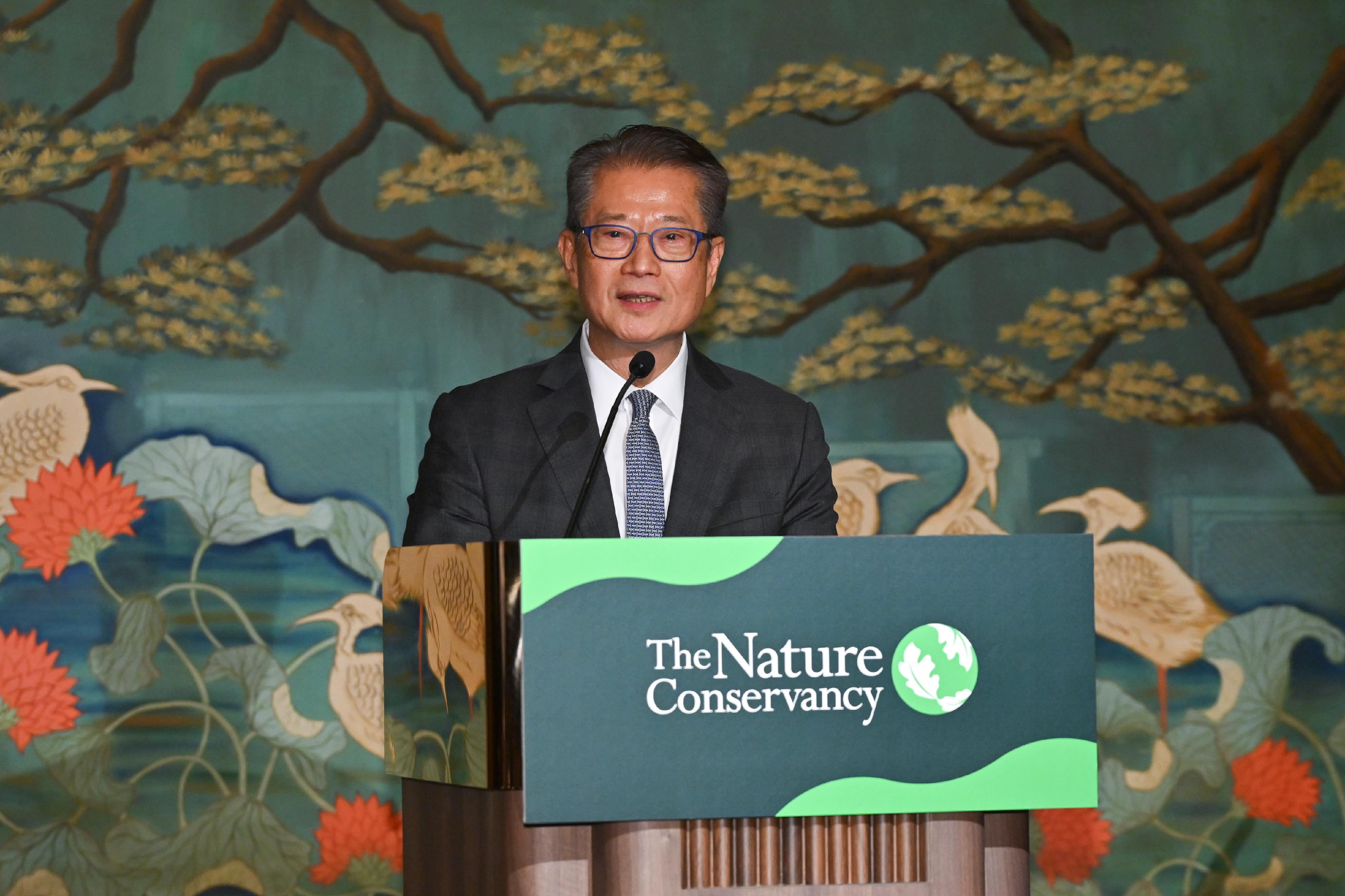 The Financial Secretary, Mr Paul Chan, speaks at the Nature Conservancy (TNC)'s Asia Pacific Council's 25th Anniversary Dinner today (May 15).