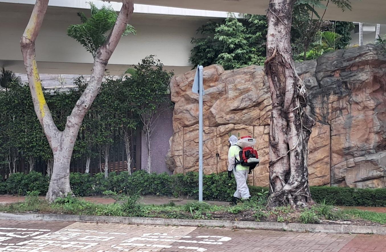 The Food and Environmental Hygiene Department (FEHD) today (May 19) released the third batch of gravidtrap indexes and density indexes for Aedes albopictus in May, covering 19 survey areas. Photo shows a staff member of the FEHD's contractor conducting a fogging operation to eradicate adult mosquitoes in the vicinity of Ma Wan, Tsuen Wan District.
