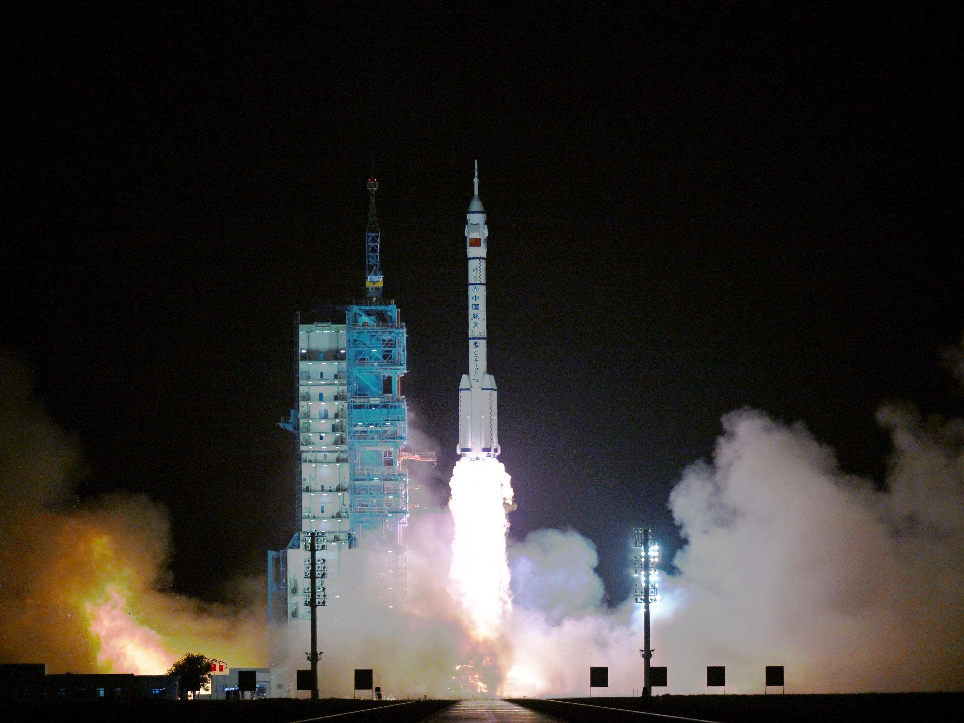 Photo shows the Long March 2F Y23 carrier rocket carrying the Shenzhou-23 manned spaceship launched successfully at 11.08pm on May 24 at the Jiuquan Satellite Launch Center. 