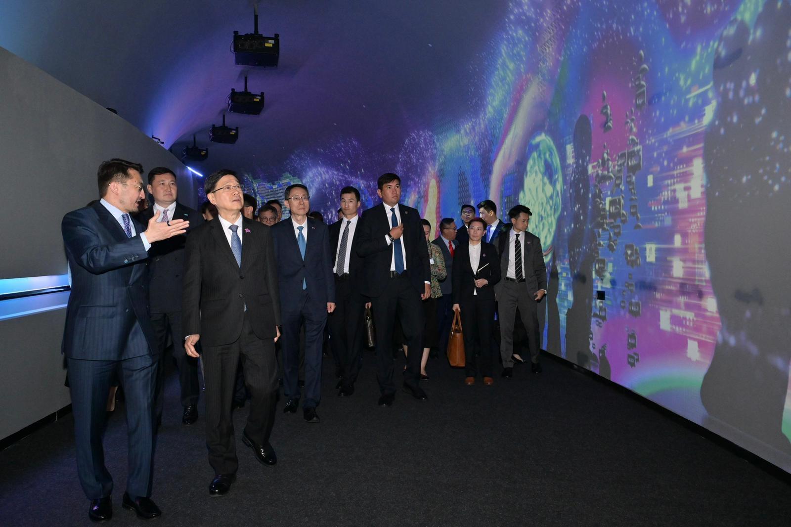 The Chief Executive, Mr John Lee (front row, right), today (June 1, Astana time) visits the Astana Hub to learn about the latest developments of Kazakhstan in the field of AI. Looking on is the Deputy Prime Minister and the Minister of Artificial Intelligence and Digital Development, Mr Zhaslan Madiyev (front row, left).