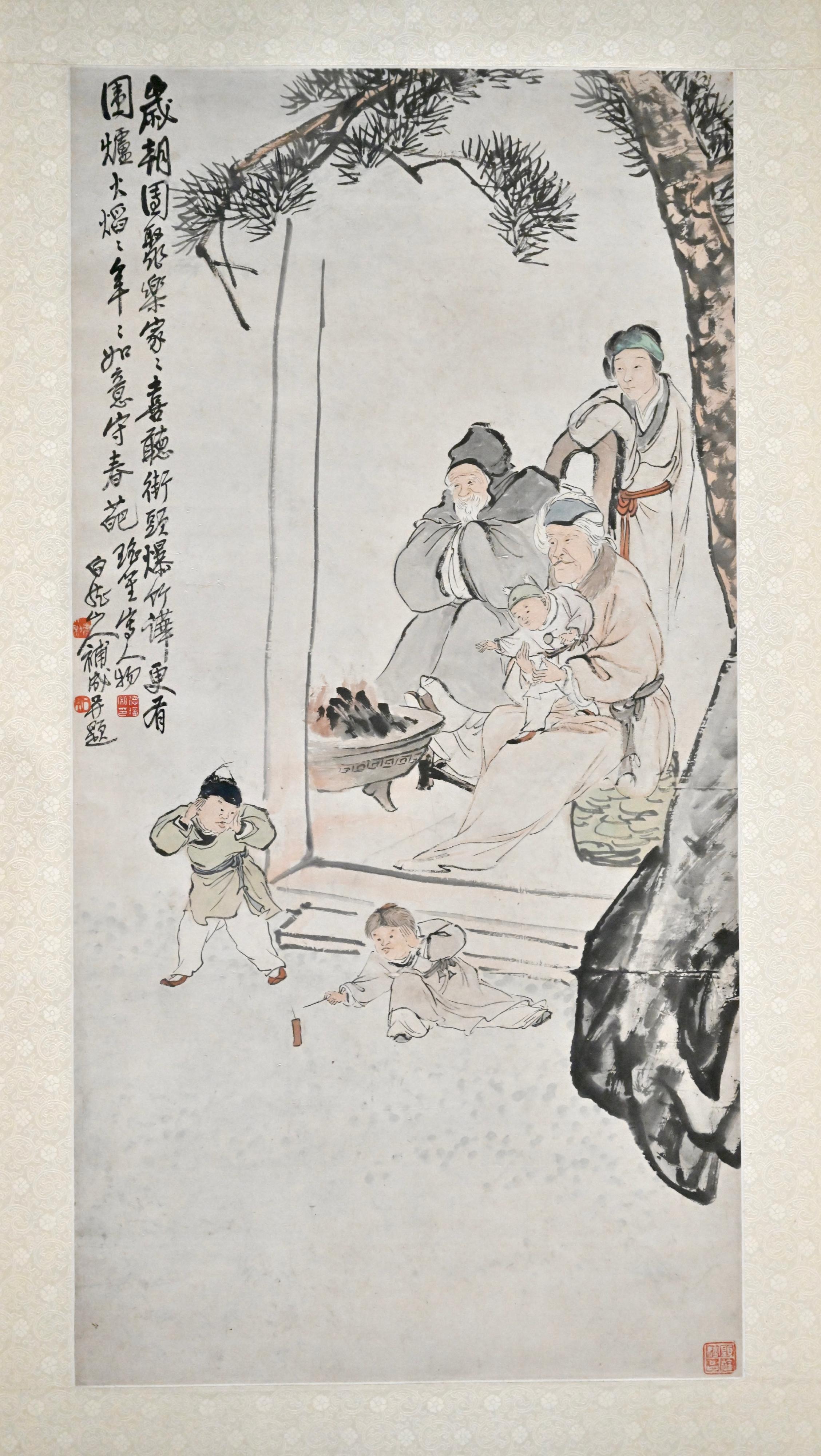 香港藝術館新展覽「由重讀到重逢&mdash;&mdash;再遇館藏中國書畫」，第一期展出約60套精選自虛白齋與館藏的中國書畫作品。圖示近現代畫家王震和程璋合繪的《歲朝圖》。