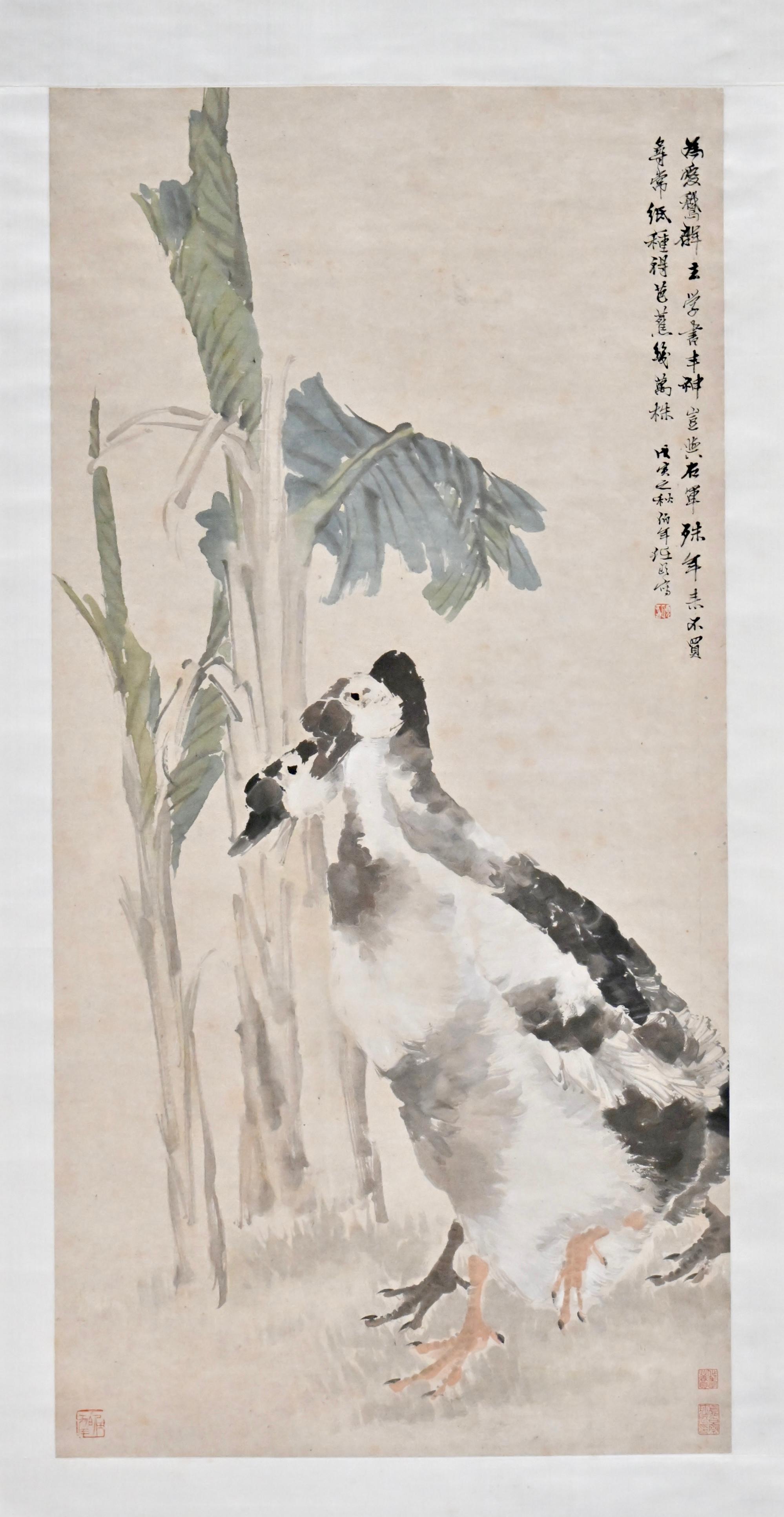 The Hong Kong Museum of Art's new exhibition "Reading & Re-reading: Chinese Painting and Calligraphy" features around 60 sets of selected Chinese painting and calligraphy works from the Xubaizhai Collection and other HKMoA collections in the first phase. Photo shows "Two Geese" by Ren Yi of the Qing dynasty.