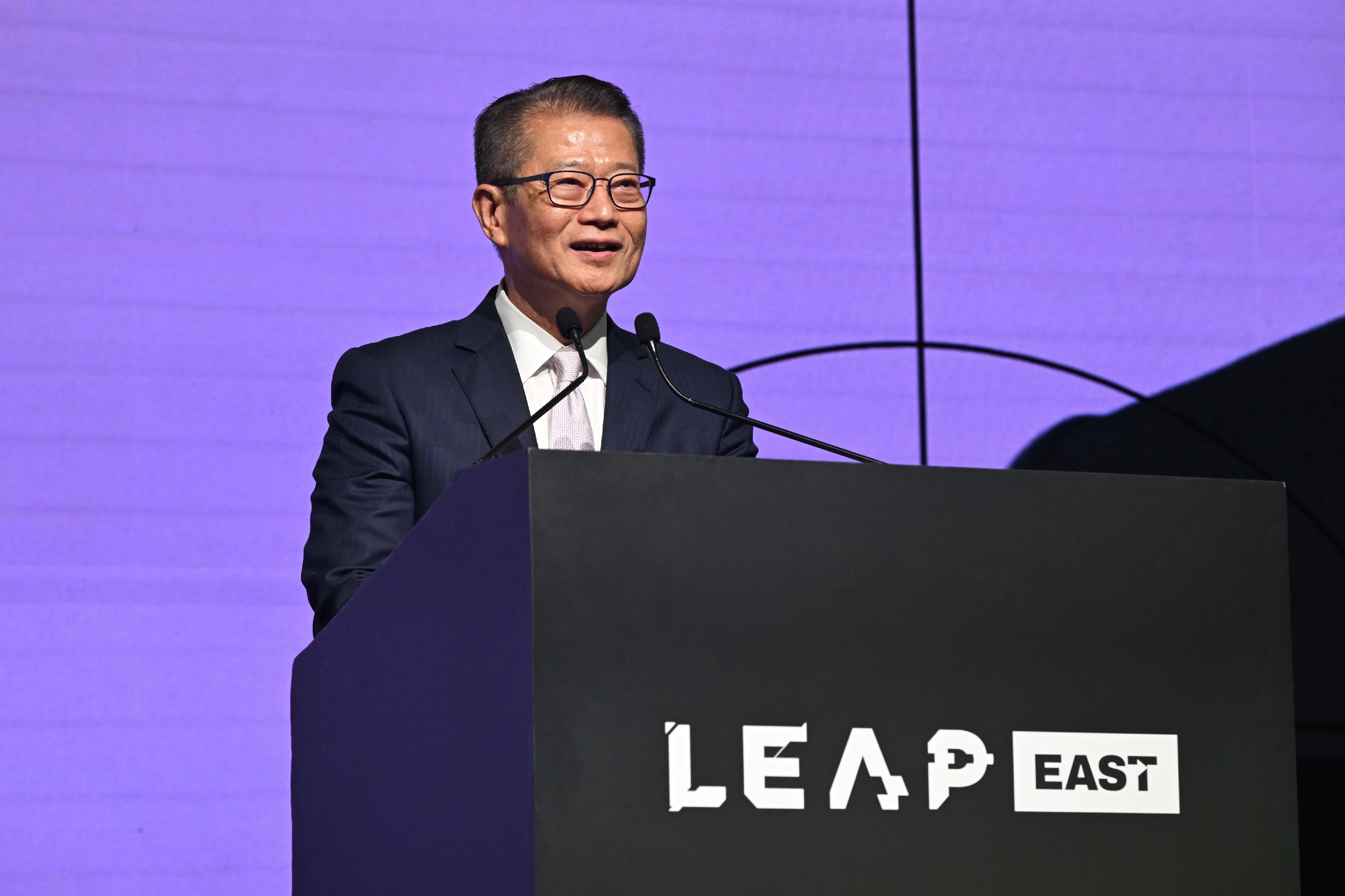The Financial Secretary, Mr Paul Chan, speaks at the LEAP East 2026 opening ceremony today (July 8).