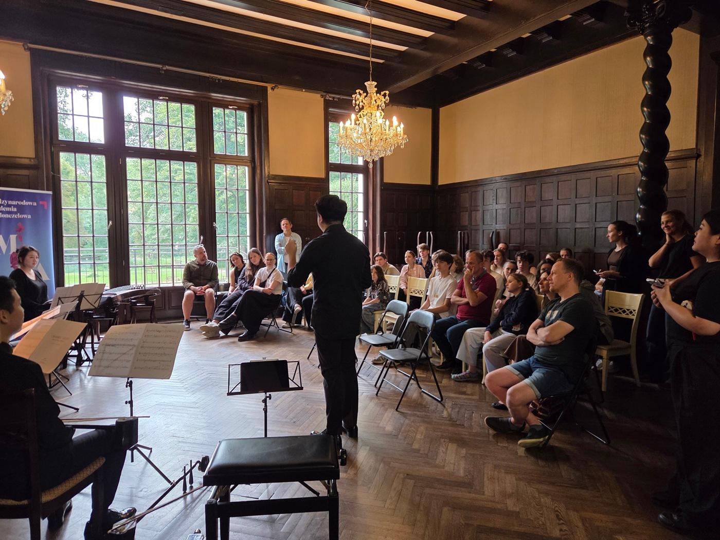The Hong Kong Economic and Trade Office in Berlin supported the tour of the Hong Kong Chinese Orchestra (HKCO) to Wroclaw, Poland. Photo shows the HKCO conducting a workshop in Wroclaw, Poland on July 9 (Wroclaw time).