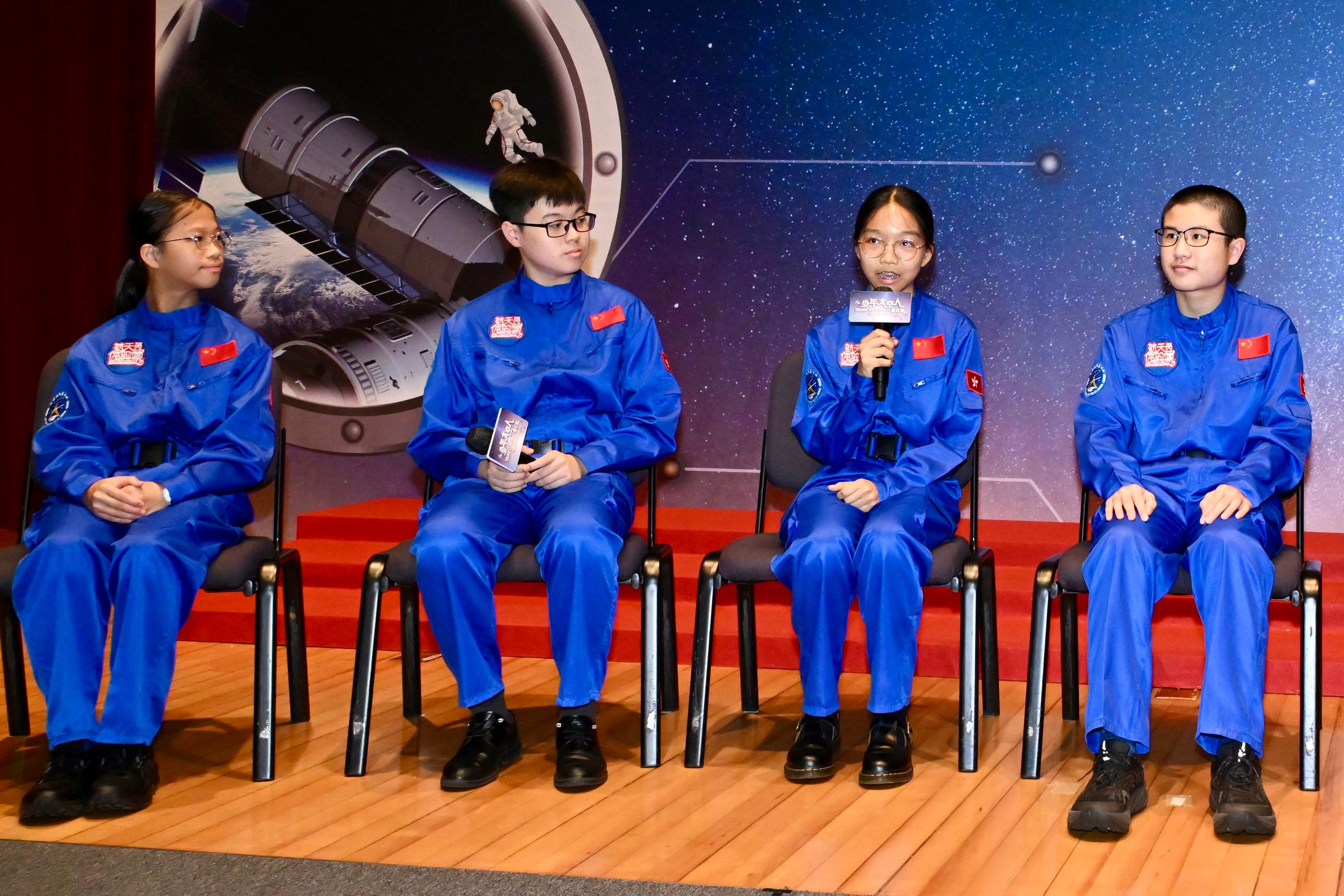 A send-off ceremony for the Young Astronaut Training Camp 2026 was held at the Hong Kong Science Museum today (July 16). Photo shows representatives of the participating students sharing their expectations for the camp.